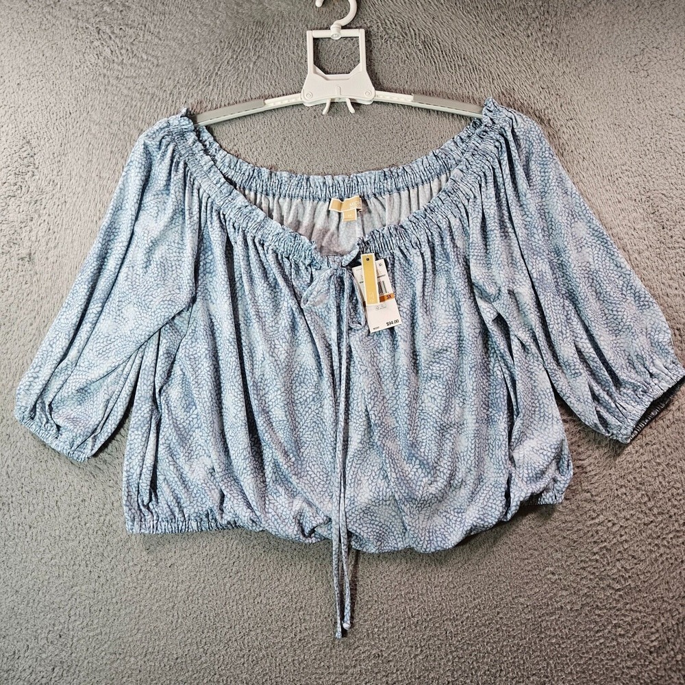 $94 NWT Michael Kors 3X Cropped Off Shoulder Top Women Chambray Blue Stretch